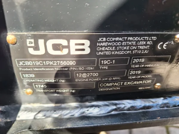 Mini-pelle JCB 19C-1 (2019) – 1,9 t