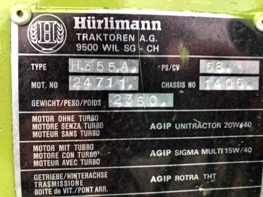 Tracteur Hürlimann H355 avec arceau
